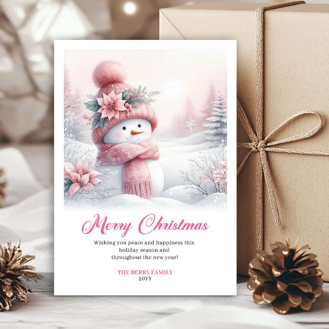 Rosy snowy pink snowman kids card digital editable julkort (Rosy snowy pink snowman kids card digital editable)