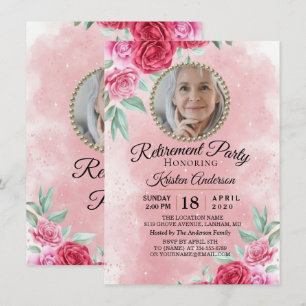 Rosy vackra Pension Party Inbjudningar