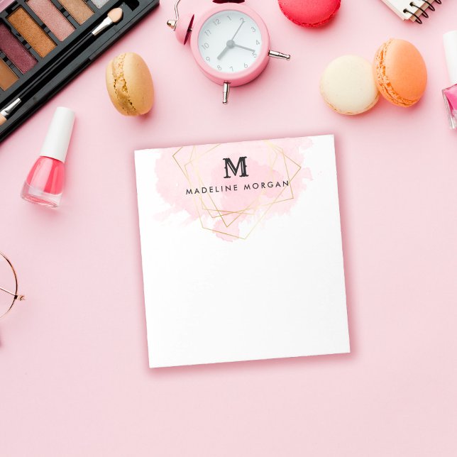 Rosy Watercolor Faux Guld Geometric Monogram Anteckningsblock (Skapare uppladdad)