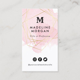 Rosy Watercolor Faux Guld Geometric Social Media Visitkort