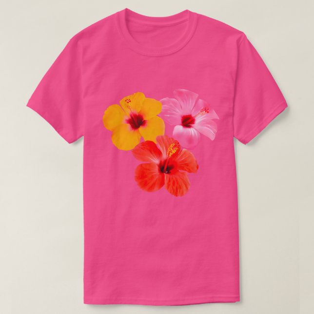 Rot Orange Pink Hibiskus Blumen T Shirt (Design framsida)