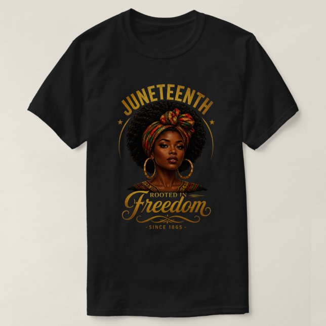 Rotad i frihet Juneteenth 1865 Guldkonst T Shirt (Design framsida)