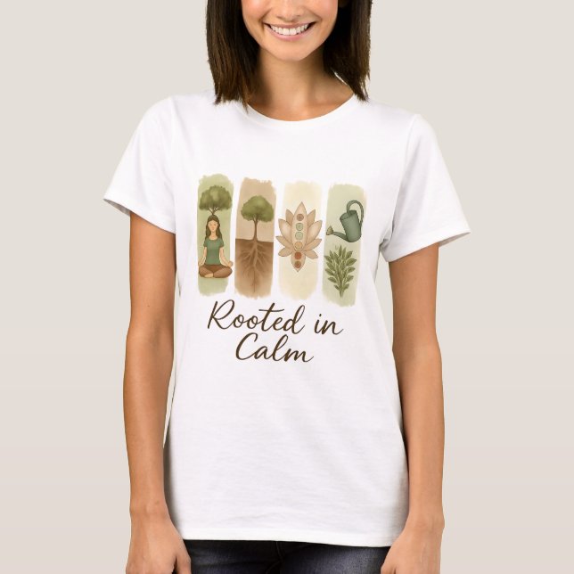 Rotad i lugn Chakra Träd Konst T Shirt (Framsida)