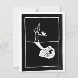 Rotad någon annanstans - fågelskugga linocut OSA kort