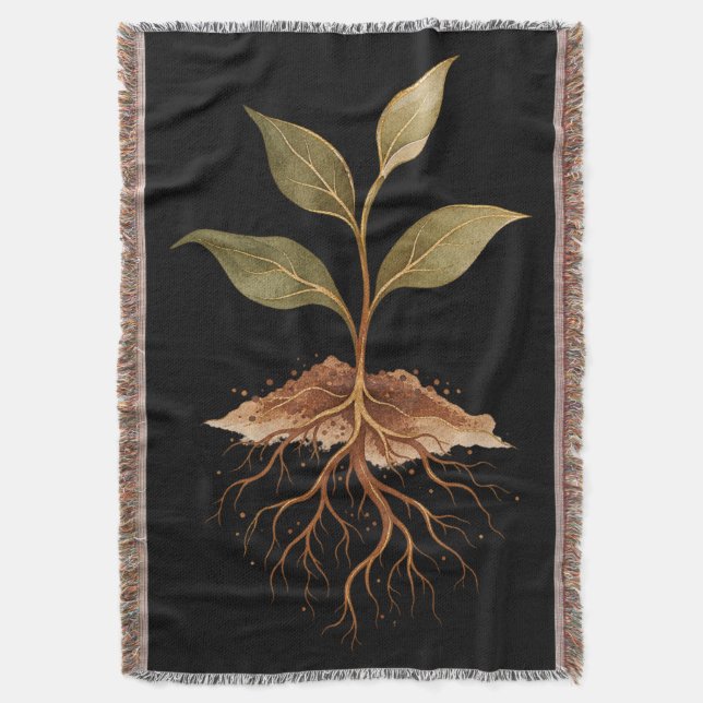 Rotad planta | Jordnära Boho-växtälskare present Filt (Framsidan Vertikal)