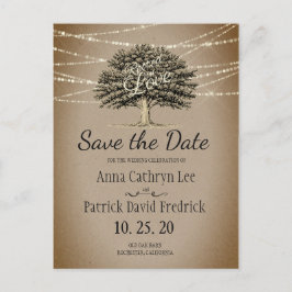 Rotade i kärlek Rustika trädsträngljus Spara datum Meddelande Vykort