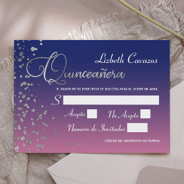 Rotal Blue Lila Silver Confetti Quinceanera OSA Inbjudningar