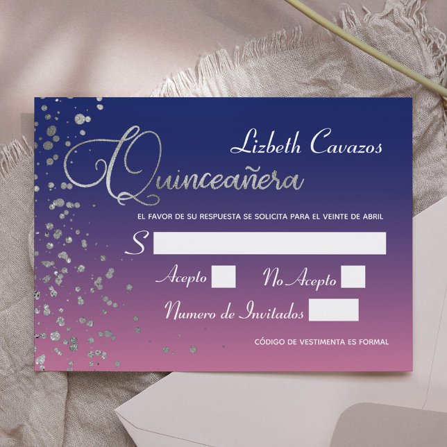 Rotal Blue Lila Silver Confetti Quinceanera OSA Inbjudningar (Skapare uppladdad)