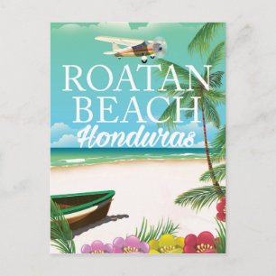 Rotan Beach Honduras vintage resemålningaffisch Vykort