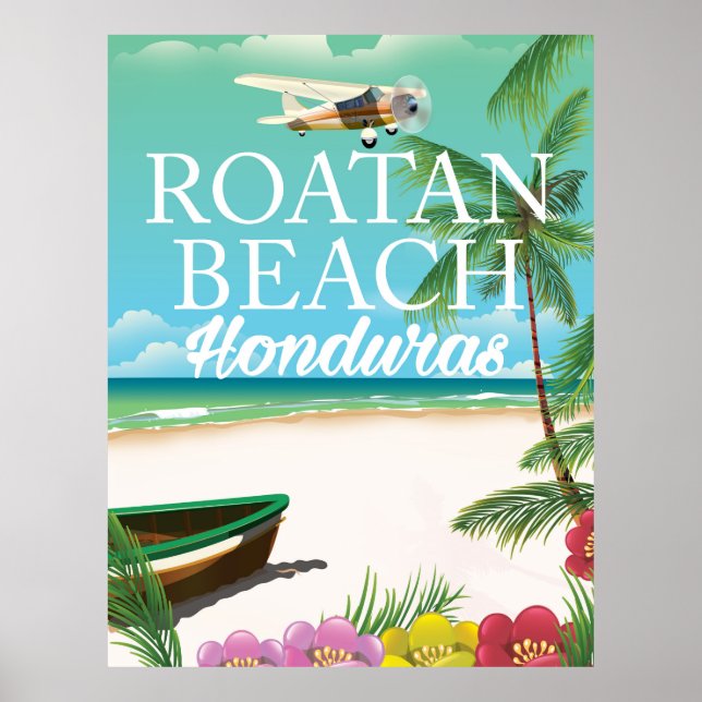 Rotan Beach Honduras vintage resor poster (Framsidan)