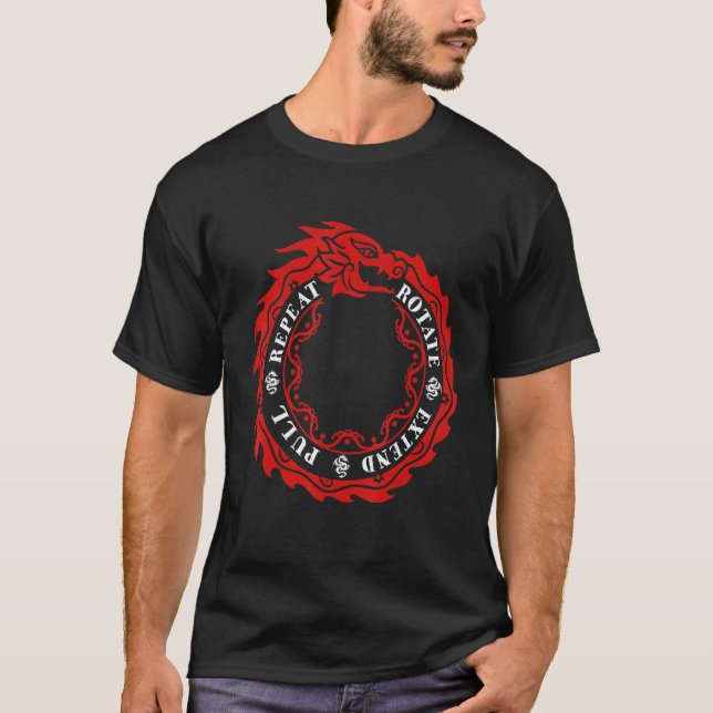 Rotate Extend Pull Repeat Cool Dragon Chinese Boat T Shirt (Framsida)