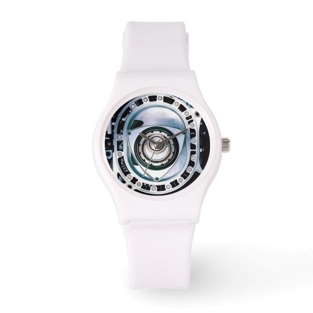 Rotationsmotorur, portio, vitt silikonband armbandsur (Framsida)