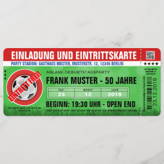 rote Einladung und Eintrittskarte (Fußball-Ticket) Inbjudningar