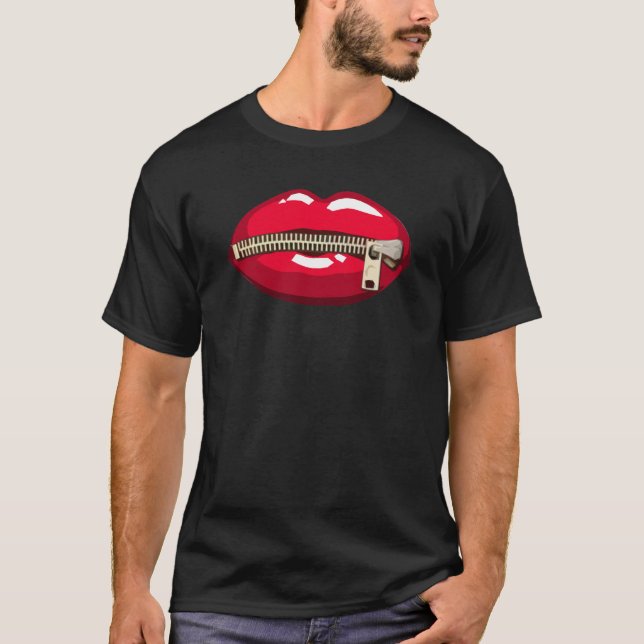 Rote Lippen mit Reißverschluss T Shirt (Framsida)