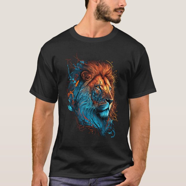 Rotera Färg Lejon grafik med en brant vrid T Shirt (Framsida)