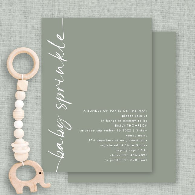 Roterad kallgrafi Sage Baby Shower Sprinkle Inbjudningar (Front and back view available digially or printed)