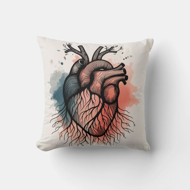 Roterad Kärlek-minsta hjärt- och Träd-rotkonst Kudde (Framsida)