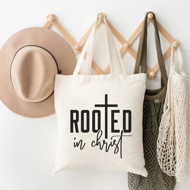 Roterade i Kristus Faith-baserad grafik Christian Tygkasse (Rooted In Christ Faith Based Graphic Christian Tote Bag)