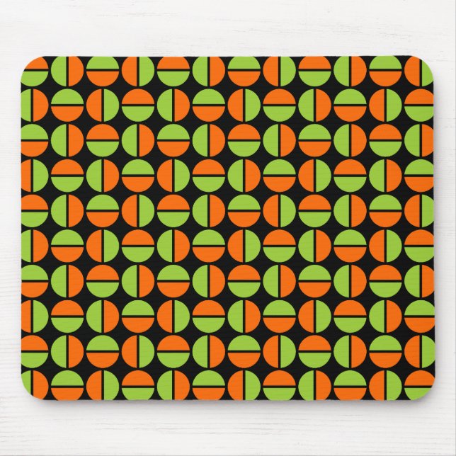 Roterande cirklar - Grönt och Orange på svart Musmatta (Framsidan)