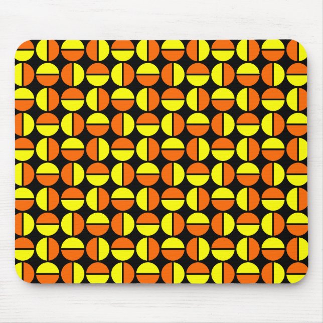 Roterande cirklar - Gult och Orange på svart Musmatta (Framsidan)