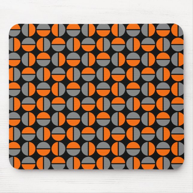 Roterande cirklar - Orange och Grått på svart Musmatta (Framsidan)