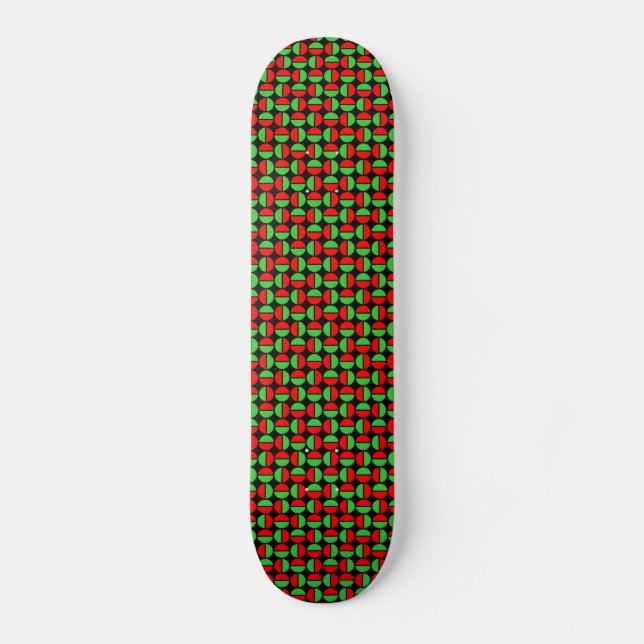 Roterande cirklar - Röd och Grönt på svart Skateboard Bräda 20 Cm (Framsida)