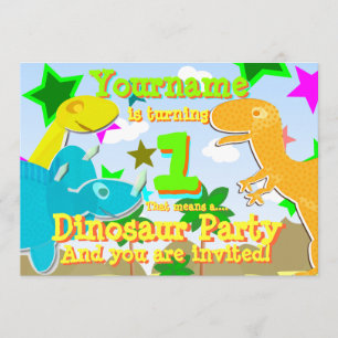 Roterande inbjudan för 1 Dinosaurfödelsedagsfest