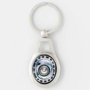 Roterande oval metall Keychain Ovalt Silverfärgad Nyckelring