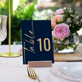 Roterat Calligraphy Navy Blue Guld Bröllop Bordsnummer