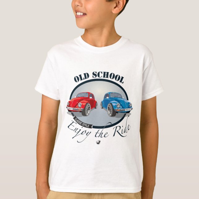 Rotes und Blaues Autos Abbildung mit Inschrift T Shirt (Framsida)