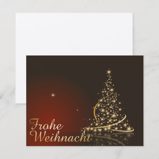Rotes Weihnachtsmotiv mit goldenem Weihnachtsbaum Inbjudningar (Fram/baksida)