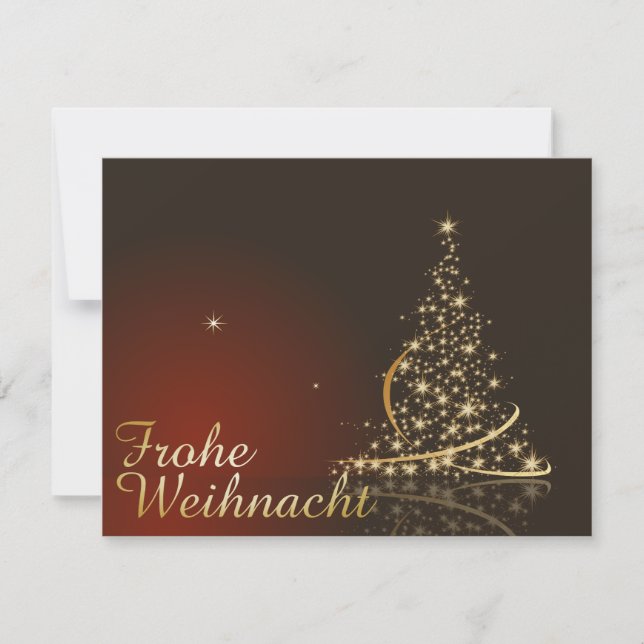 Rotes Weihnachtsmotiv mit goldenem Weihnachtsbaum Inbjudningar (Framsida)