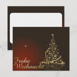 Rotes Weihnachtsmotiv mit goldenem Weihnachtsbaum Inbjudningar