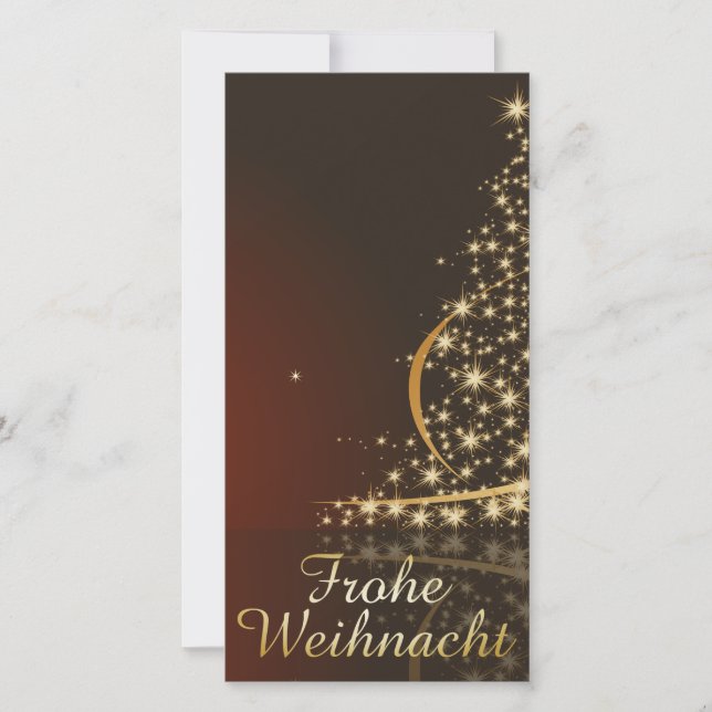 Rotes Weihnachtsmotiv mit goldenem Weihnachtsbaum Julkort (Framsida)