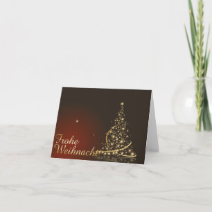 Rotes Weihnachtsmotiv mit goldenem Weihnachtsbaum Kort