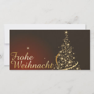Rotes Weihnachtsmotiv mit goldenem Weihnachtsbaum Tack Kort
