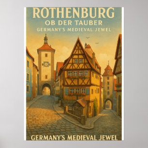 Rothenburg ob der Tauber, Tyskland Retro Resa Poster