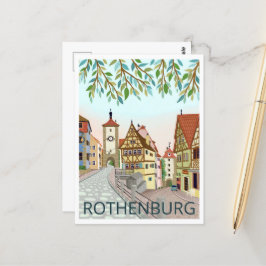 Rothenburg Town View Travel Illustration Vykort