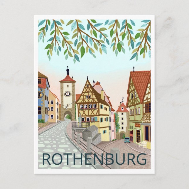 Rothenburg Town View Travel Illustration Vykort (Framsida)