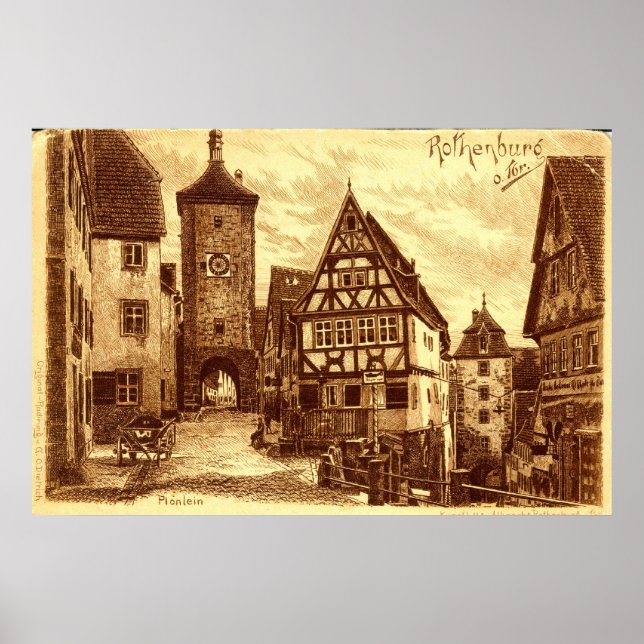 Rothenburg Tyskland 1907 vintage Poster (Framsidan)