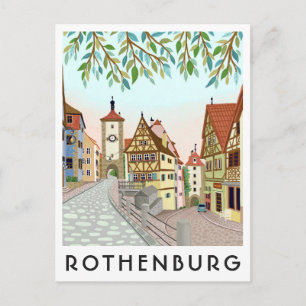 Rothenburg Tyskland Stadsvy Resa Illustration Vykort