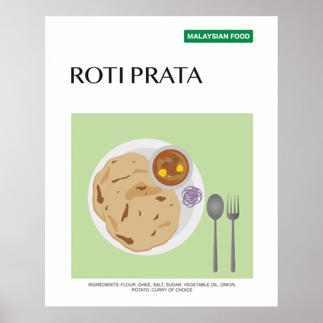 Roti Prata, Malaysia Travel Food Wall Art Poster (Framsidan)