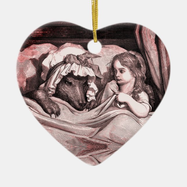 Rotkäppchen - Little Red Riding Huva - Grimm Julgransprydnad Keramik (Framsidan)
