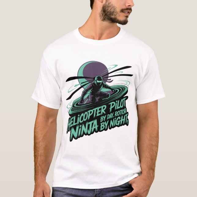 Rotor Ninja Pilot - Dramatic Black & Neon Teal Sil T Shirt (Framsida)