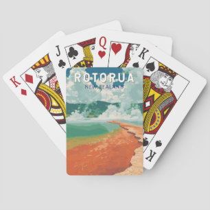 Rotorua New Zealand Illustration Travel Art Retro Casinokort