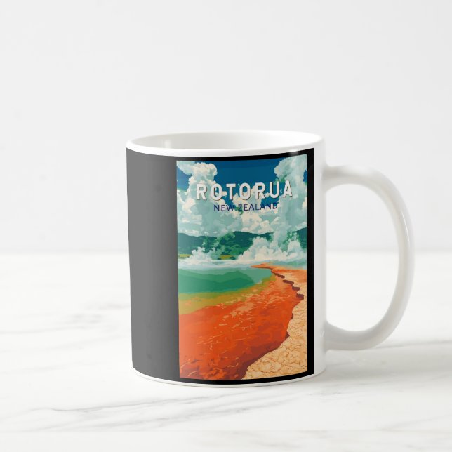 Rotorua New Zealand Illustration Travel Art Retro  Kaffemugg (Höger)