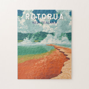Rotorua New Zealand Illustration Travel Art Retro Pussel