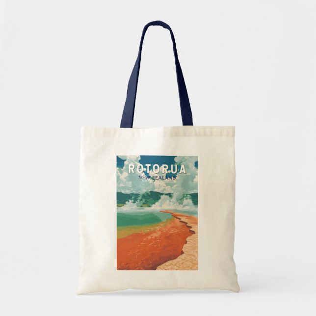 Rotorua New Zealand Illustration Travel Art Retro Tygkasse (Framsidan)