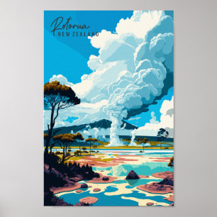 Rotorua New Zealand vintage resor illustration Poster