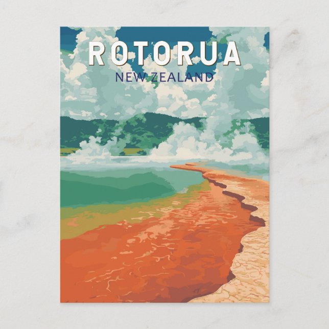 Rotorua Nya Zeeland Illustration Resa Konst Retro Vykort (Framsida)